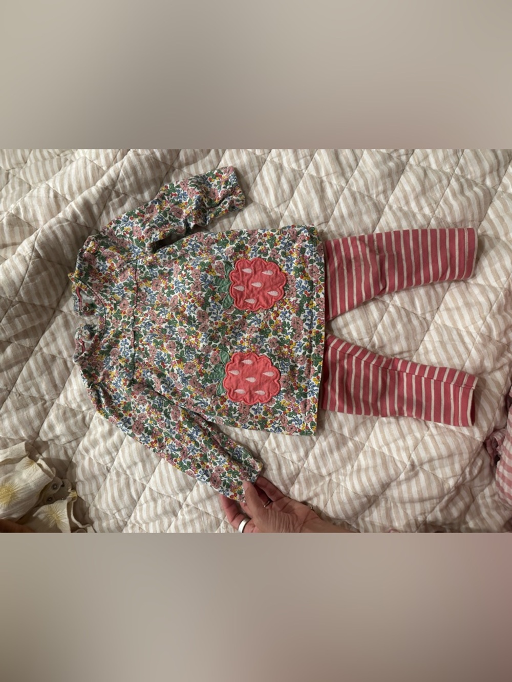 Baby Boden Floral Top with Pink Striped Leggings - Multicolor